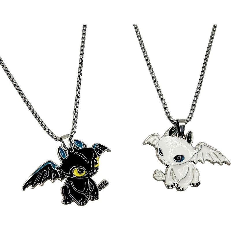 Matching Dragon Couple Necklace Set - Gothic Black & White Jewelry Gift for Him & Her