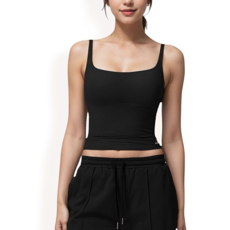 Anna-Kaci Active Women's Square Neck Sleeveless Tank Top with Stretch Fit - Small, Black