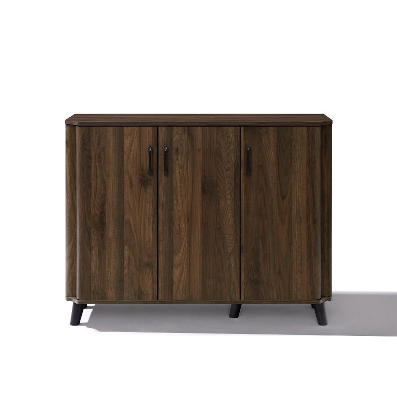 LuxenHome Dark Oak Manufactured Wood 45-Inch W x 36-Inch H 3-Door Sideboard Cabinet