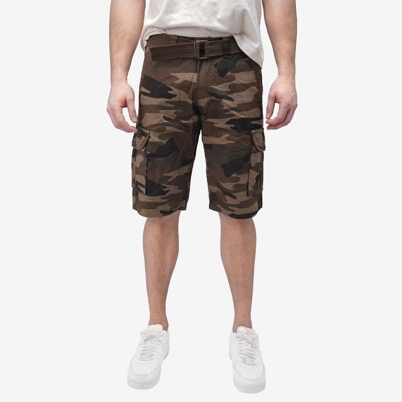 RAW X Men's Belted 12.5" Inseam Cargo Shorts,Camo Shorts(plus size shorts in available) in BROWN CAMO Size 32