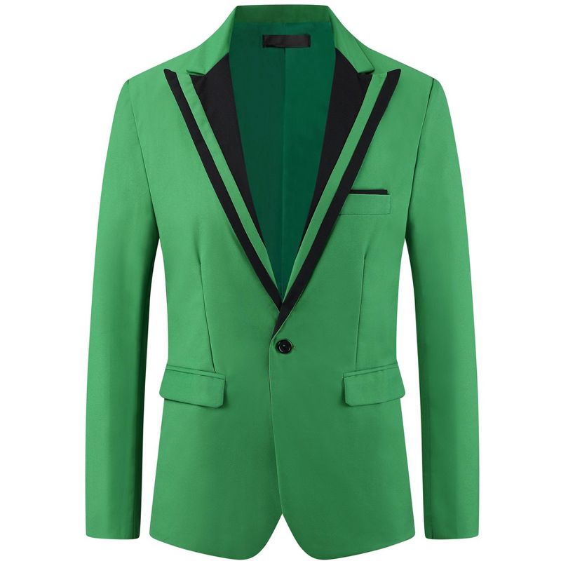 Lars Amadeus Men's Formal Business Color Block Peak Lapel Prom Blazers Green Small