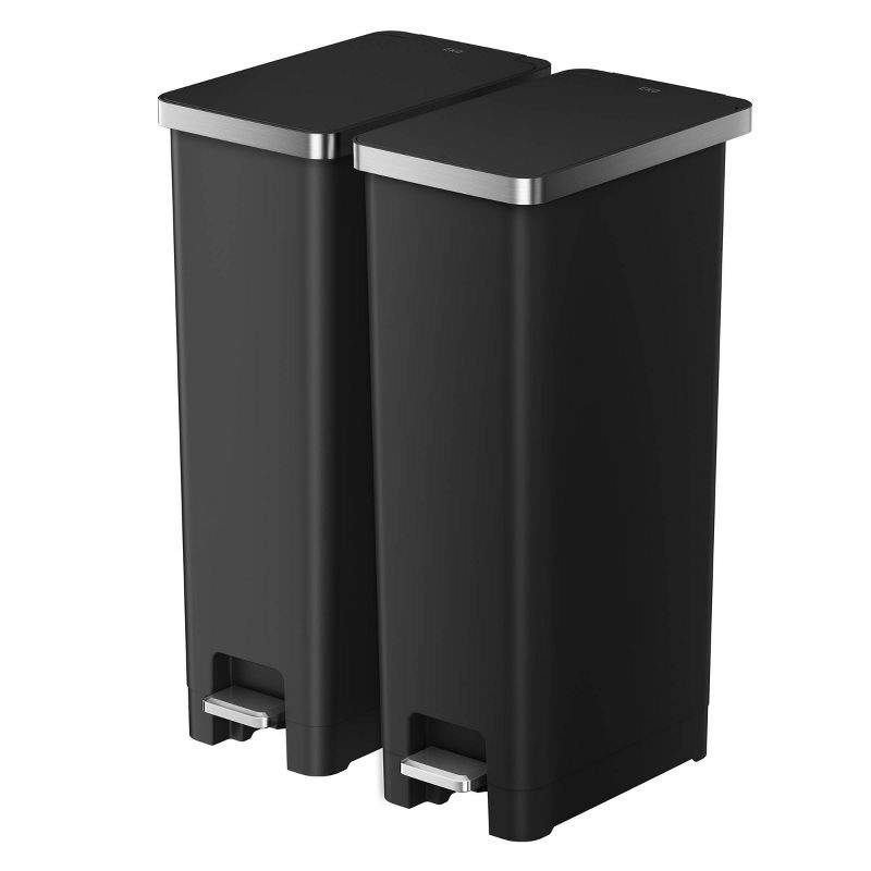 EKO Hana 30L+30L Resin Step Trash Can Combo Black