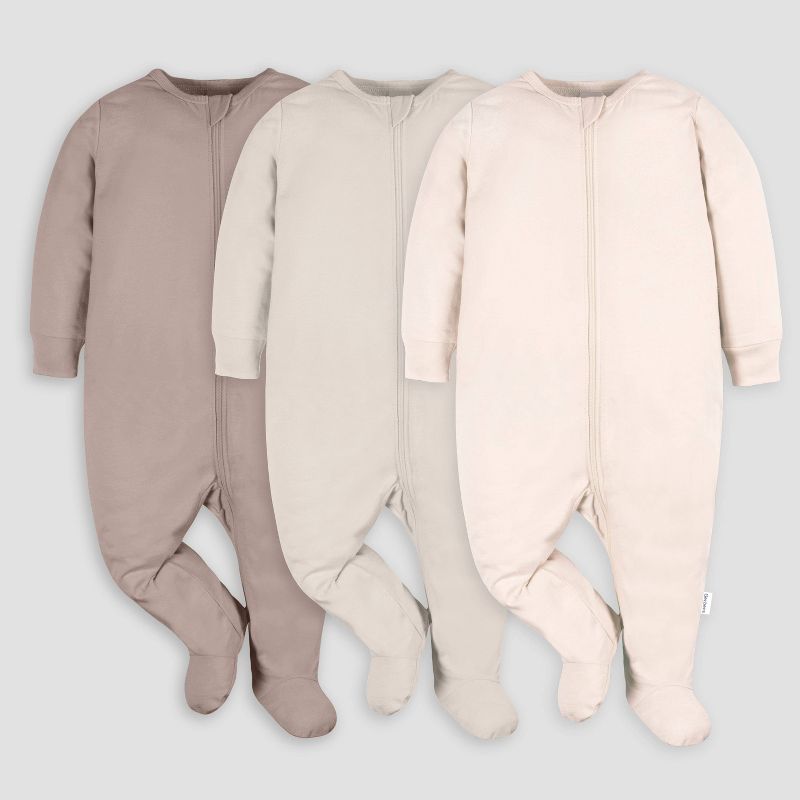 Gerber Baby 3pk Tonal Sleep N' Play - Neutral 3-6M: Footed Pajamas, Long Sleeve, Knit Fabric