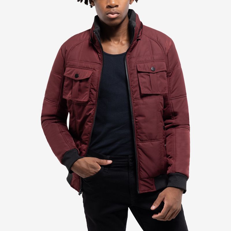 X RAY Hooded Puffer Jacket With Patch Chest Pockets in BURGUNDY Size M
