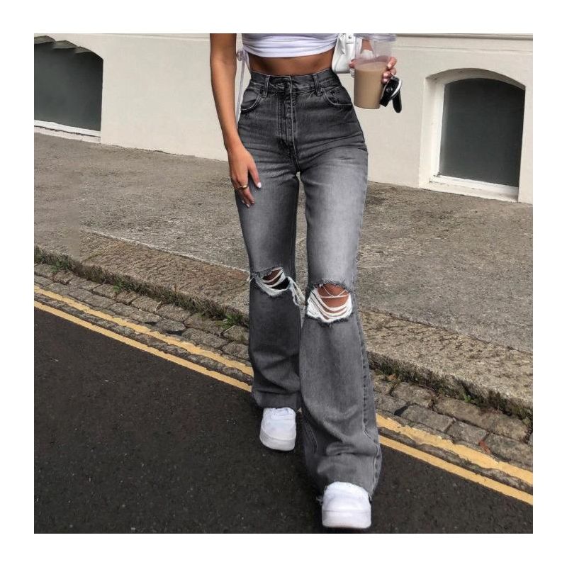 Clearlove Women's Wide Leg Jeans Stretchy High Waisted Bell Bottom 2026 Basic Ripped Denim Pants - Gray,XL