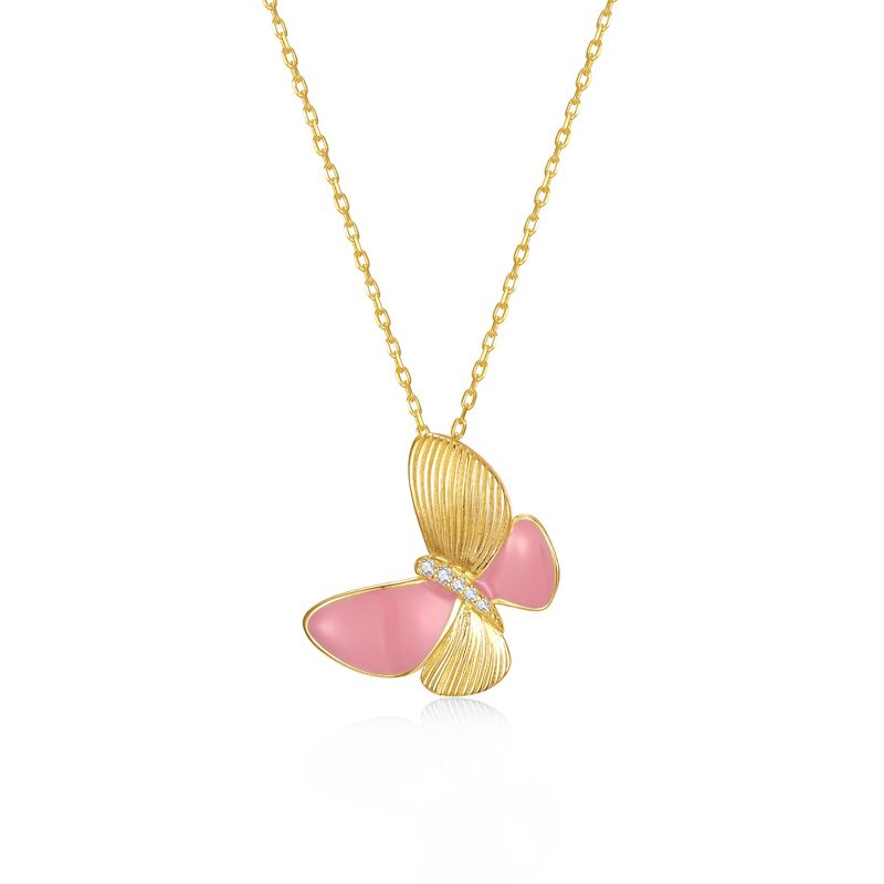 Guili 14k Gold Plated Sterling Silver Butterfly Pendant Necklace with Enamel & Cubic Zirconia, a delicate and graceful jewelry piece.