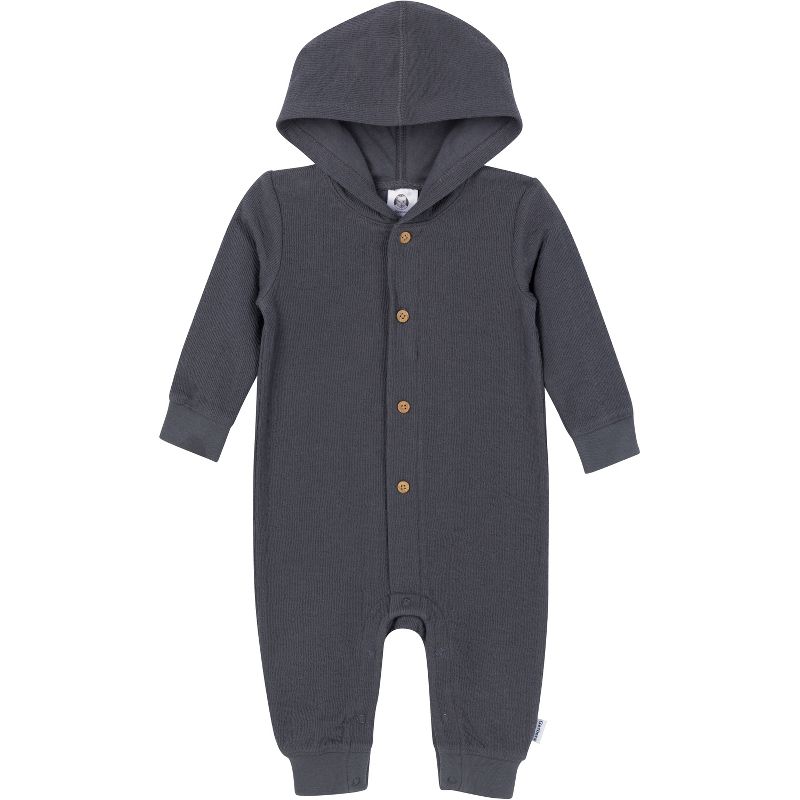 Gerber Baby Boys' or Girls' Hooded Romper, Charcoal , 24 Months