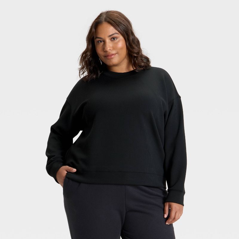 Women's Airy Sleek Ribbed Crewneck Sweatshirt - All In Motion™ Black 2X