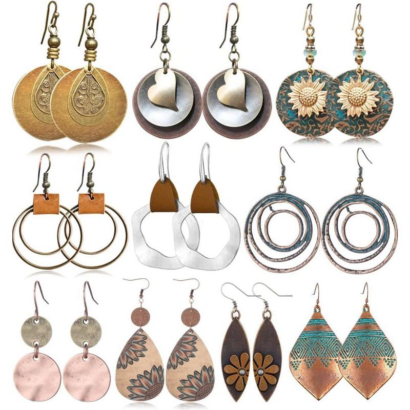 10 Pairs Vintage Dangle Earrings for Women Boho Jewelry Set Sunflower Geometric Teardrop Earring Christmas Gifts