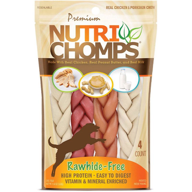Nutri Chomps Assorted Flavor with Chicken, Peanut Butter and Milk Braids Dog Treats - 4ct/5.64oz