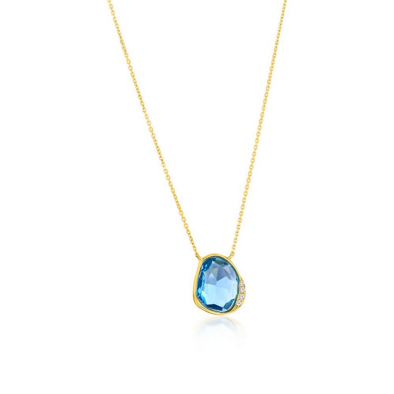 Classic Gold 14K Yellow Gold, 3.84ct Blue Topaz, Diamond Necklace - 4 Stones - Blue - 17 Inch