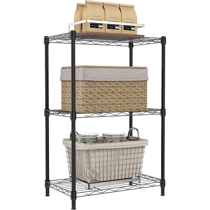 3-Tier Wire Shelf Storage Rack for Kitchen, Bedroom, Black, 17.7"W x 11.8"D x 28.8"H Black-3Tier，11.8"D × 17.7"W × 28.8"H 28.8*17.7*11.8