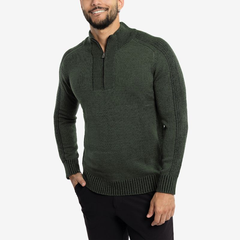 X RAY Men's Quarter-Zip Pullover Sweater in OLIVE MARBLE Size Small