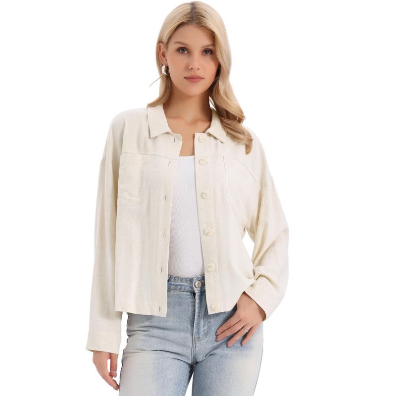 INSPIRE CHIC Women's Button Down Long Sleeve Lapel Casual Jackets with Pockets Small Beige