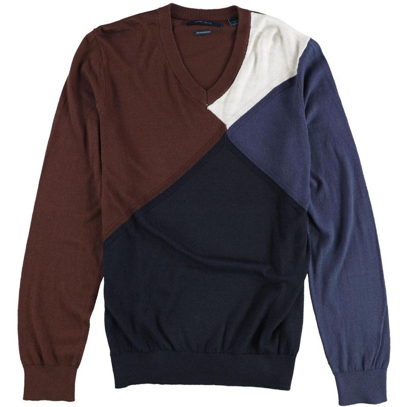 Perry Ellis Mens Color Block Knit Sweater, darkblue, Small