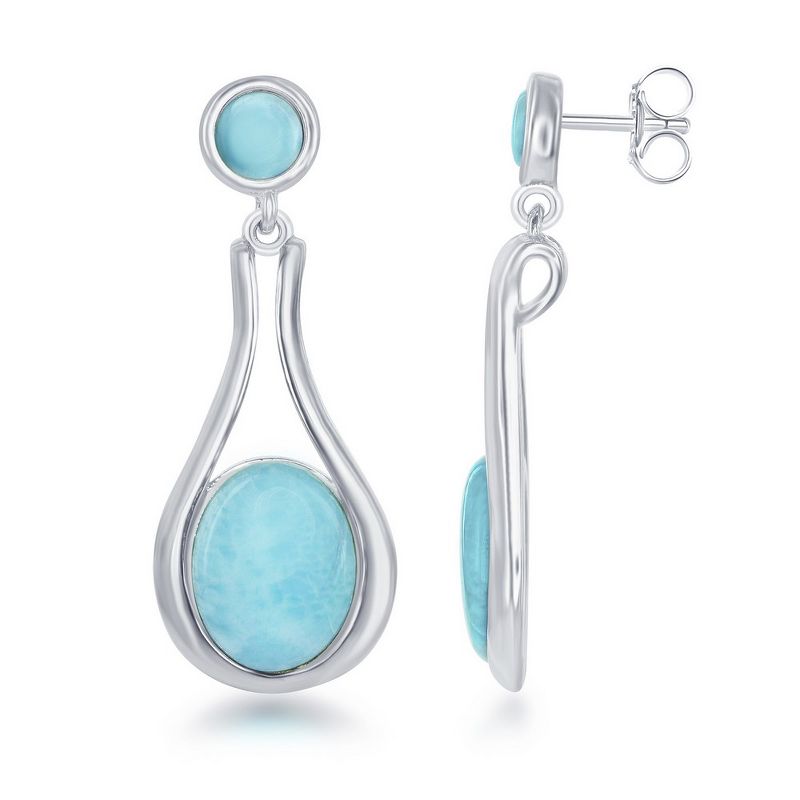 Caribbean Treasures Sterling Silver Teardrop Larimar Earrings - Blue