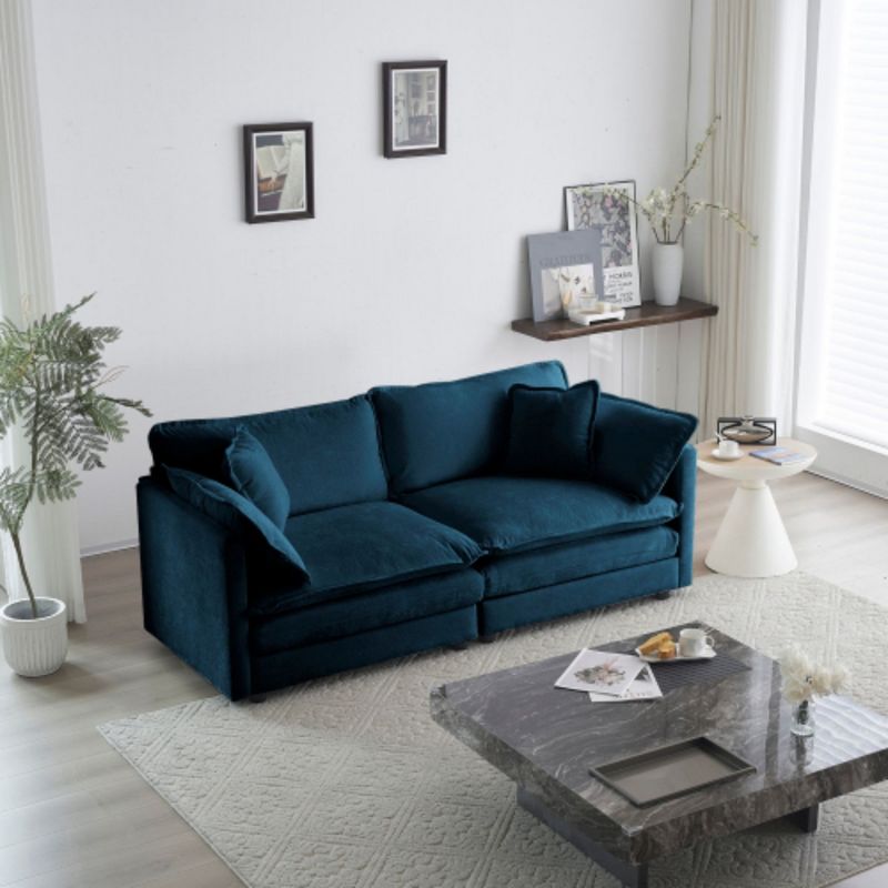 Modern Fabric Loveseat Sofa Couch for Living Room, Upholstered Large Size Deep Seat 2-Seat Sofa with 4 Pillows