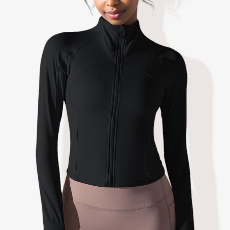 Anna-Kaci Active Women's Stretchy Long Sleeve High Neck Zip Pocket Sports Jacket-X Large, Black