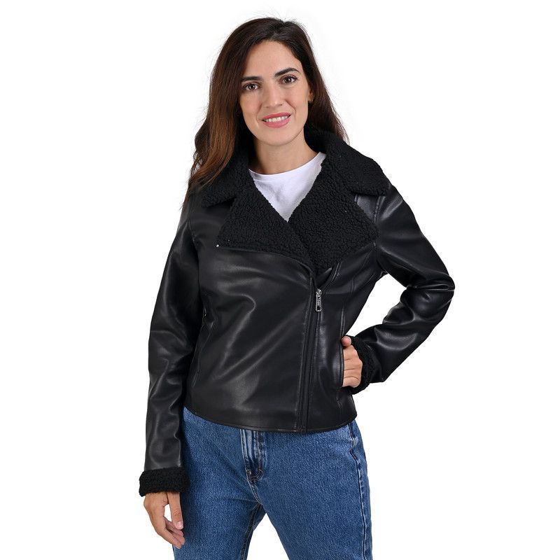 LEE Women's Biker Jacket With Fur 231, Black, M