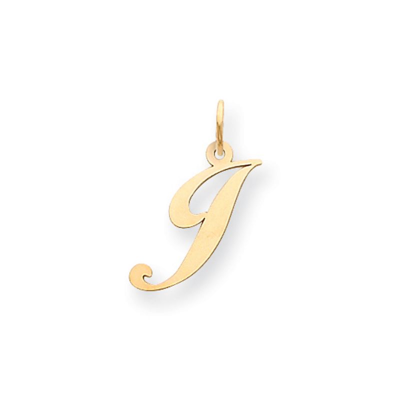 Black Bow Jewelry 14k Yellow Gold, Ella Collection, Small Fancy Script Initial J Pendant