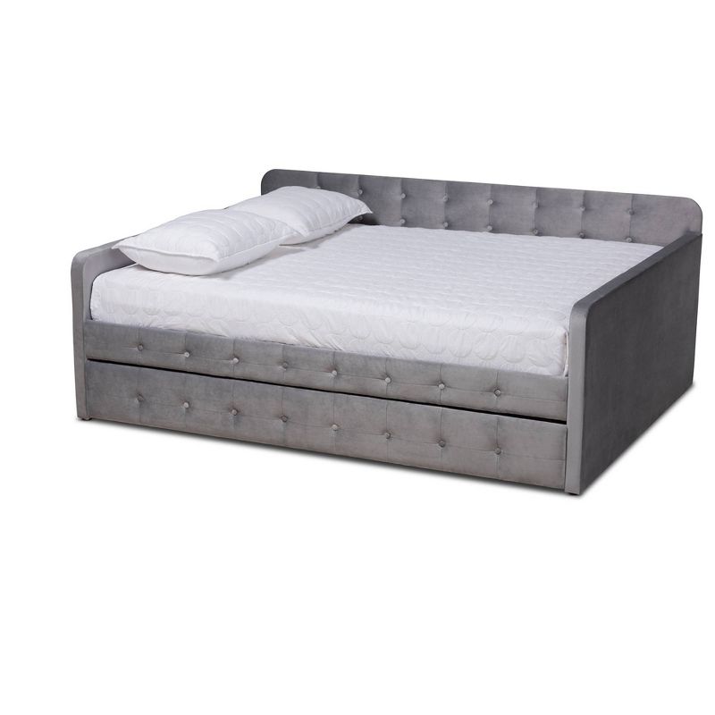 Queen Jona Velvet Daybed with Roll-Out Trundle - Baxton Studio: Modern Guest Bedroom Furniture