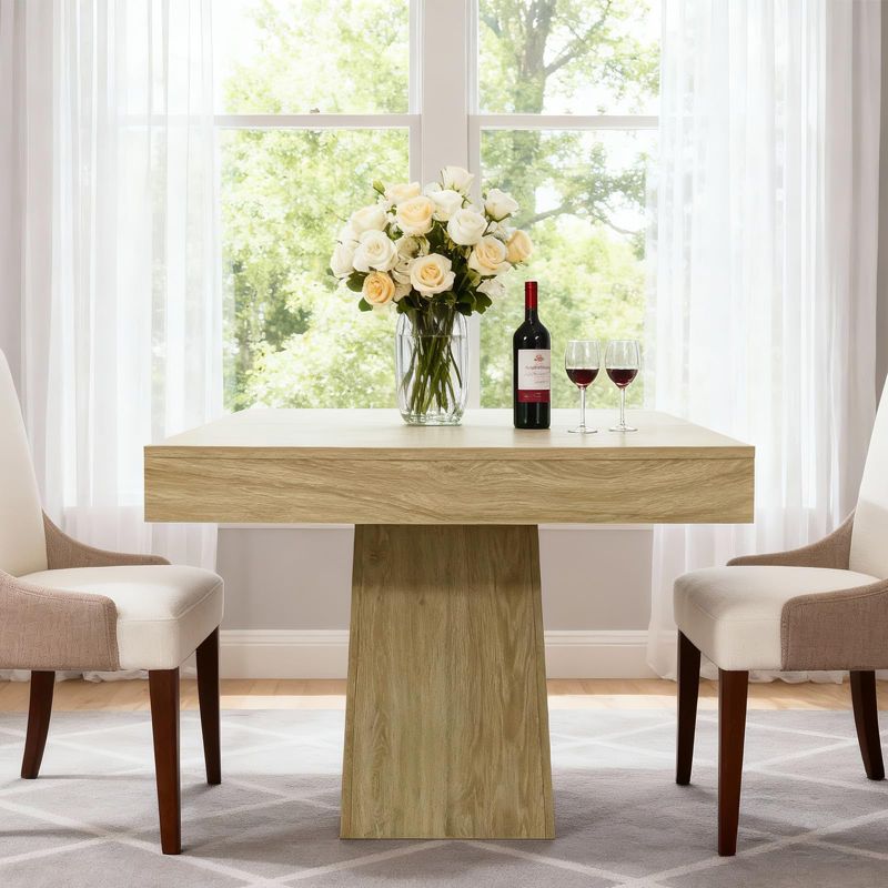Square Dining Table for 4, 31.5" Farmhouse Pedestal Kitchen Table, Small Space Wood Dining Table for Kitchen Living Room Apartment Cafe