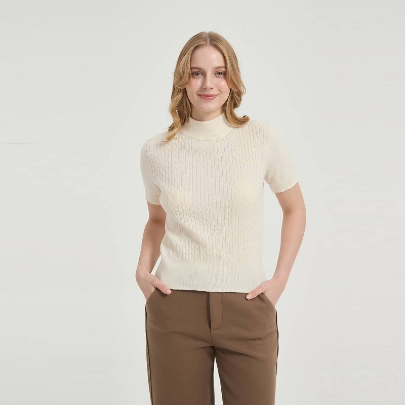 Women's Short Sleeve Cable Mock Turtleneck Pullover Sweater - A New Day™ Ivory M