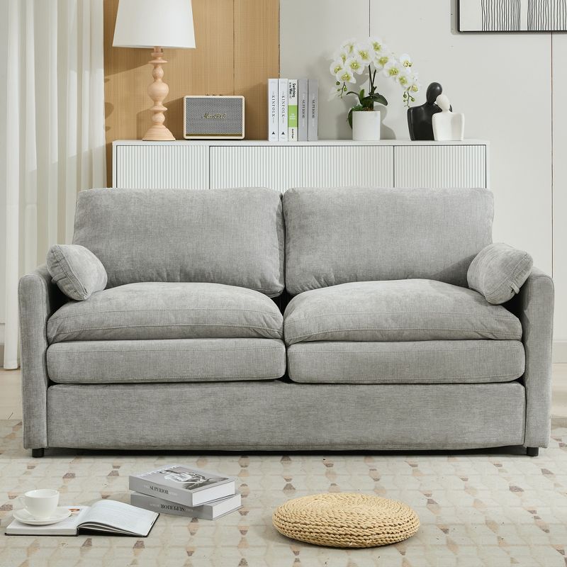 Cloud Sofa Set, Oversized Upholstered Couch with Double Cushions, Comfy Sectional Sofa for Living Room, Light Gray, Loveseat-- Frevyn