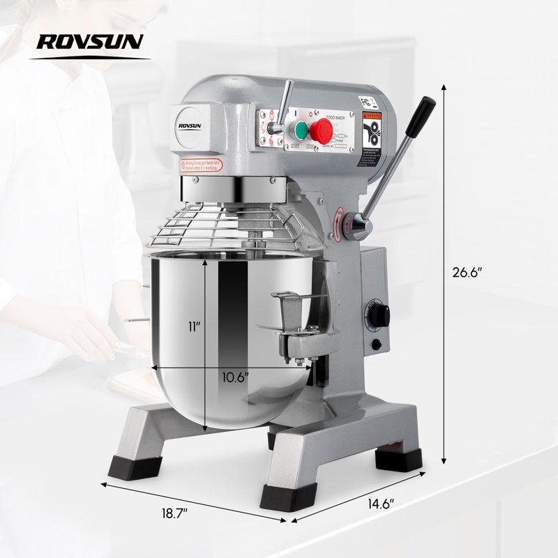 ROVSUN 15QT Commercial Food Mixer with Adjustable 3 Speed & Stainless Steel Bowl for Bakery Pizzeria Restaurants