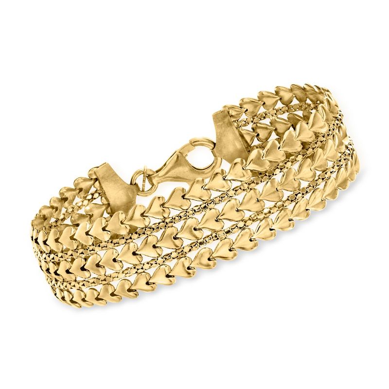 Ross-Simons Italian 18kt Gold Over Sterling Multi-Row Heart Bracelet Size 7