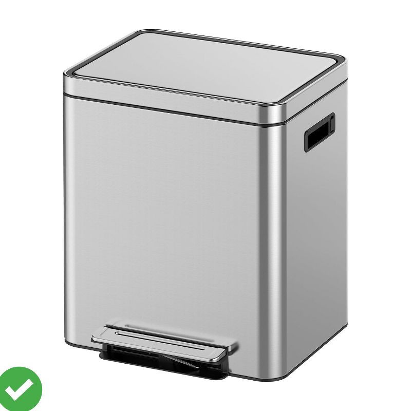 2 x 15L/2 x 18L/2 x 20L Trash Can Stainless Steel Dual Compartment Step-on Recycling Bin w/Soft-Close Lids & Removable Plastic Inner Buckets