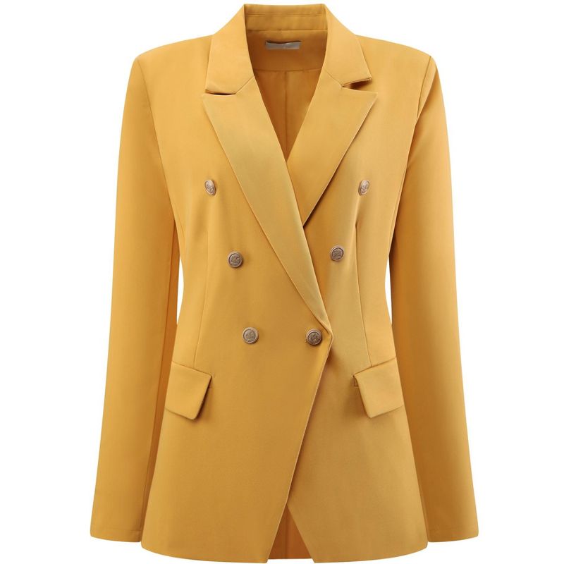 INSPIRE CHIC Women's Long Sleeve Double Breasted Notch Lapel Blazer Yellow Large
