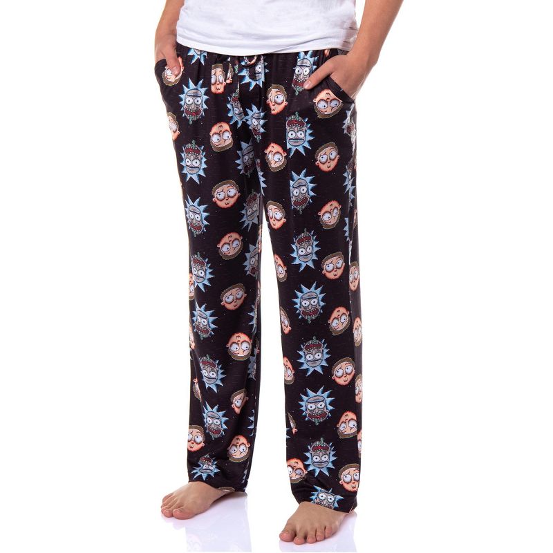 Intimo Rick and Morty Pajamas Men's Pixel Face Print Sleep Pajama Pants (Medium) Black
