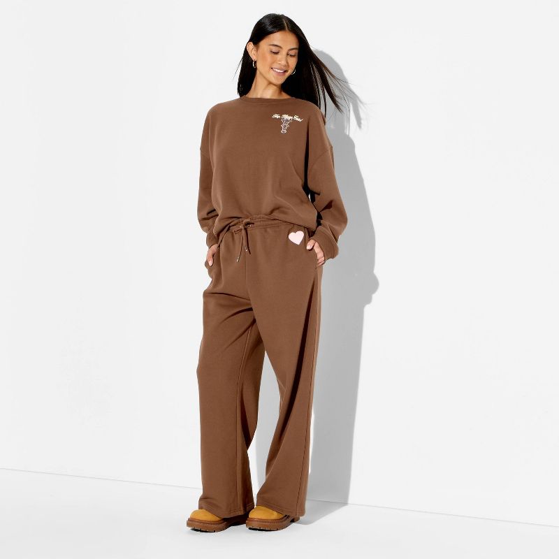 Women's Heart Fleece Graphic Pull-On Pants - Brown XL