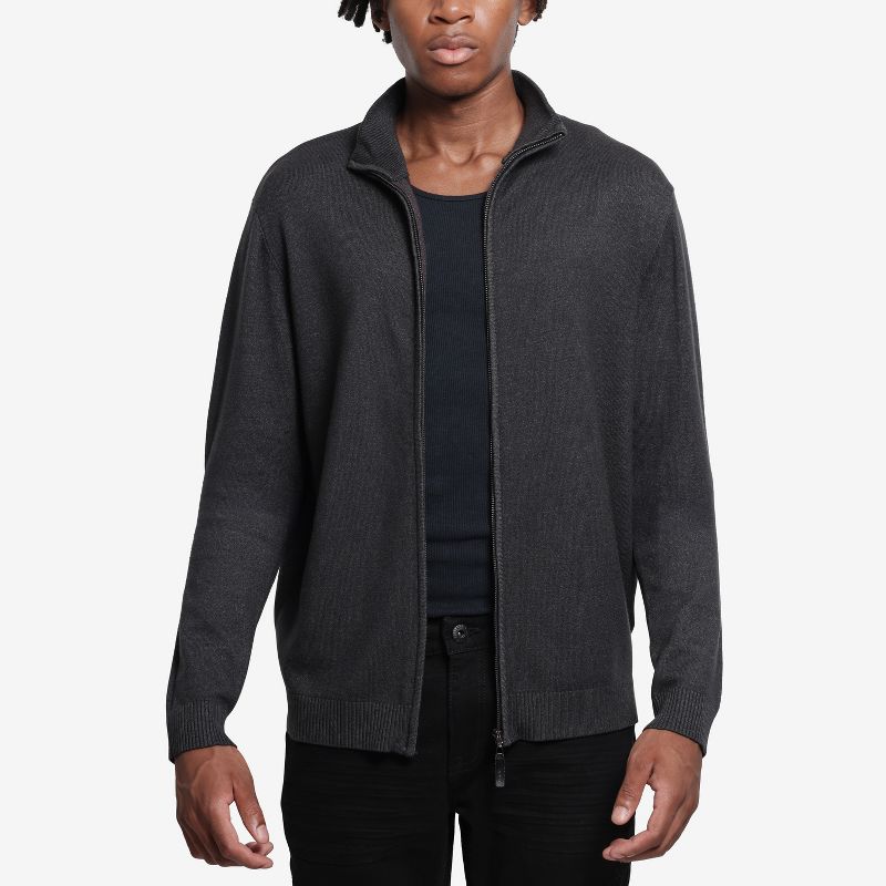 X RAY Men's Full Zip Mock Neck Sweater in HEATHER CHARCOAL Size L
