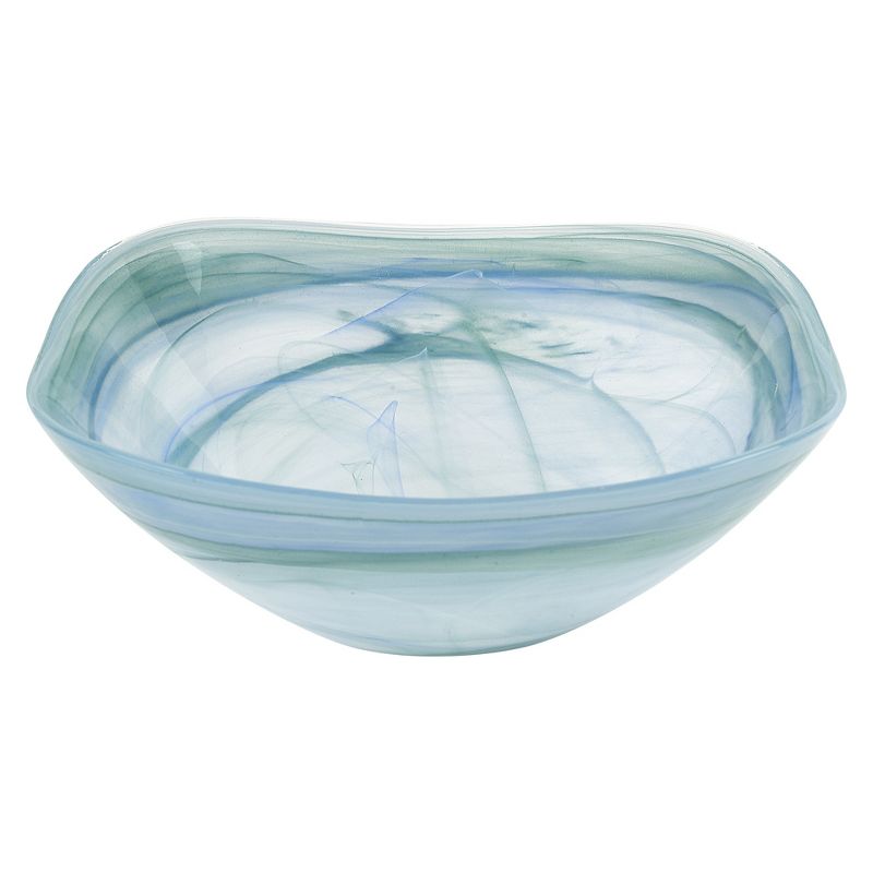 HomeRoots Set of Two 6" Aqua Blue And White Alabaster Glass Square Candy or Nut Bowls
