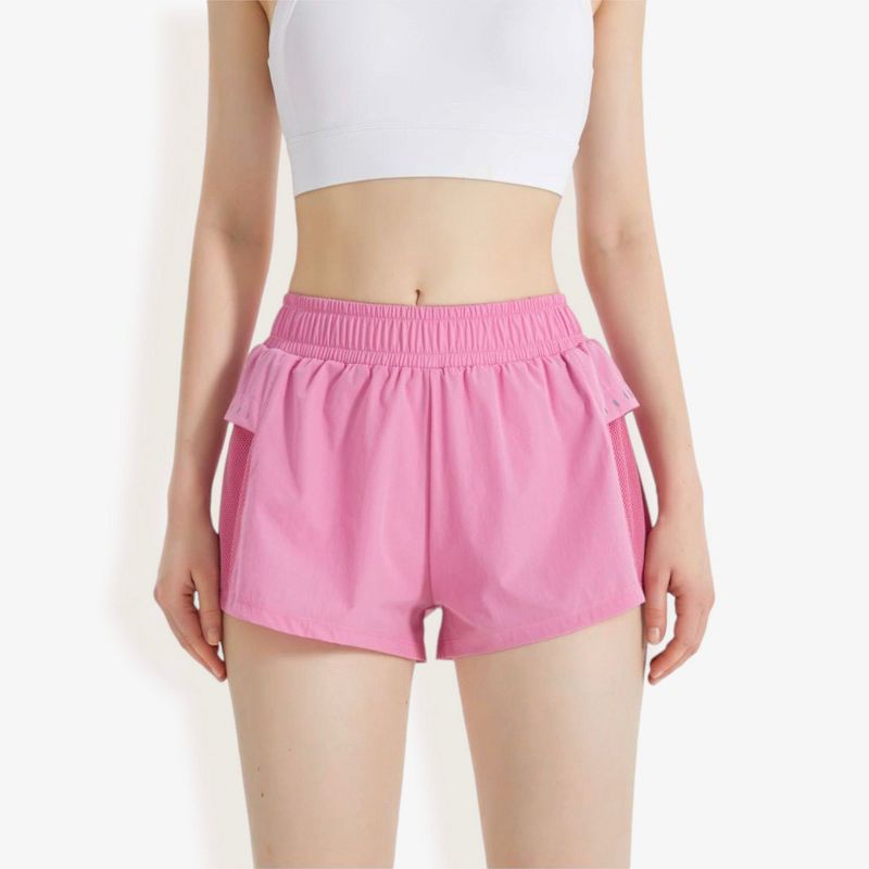 Anna-Kaci Active Women's High Waist Running Shorts with Built-In Liner and Breathable Mesh Panels for Everyday Wear - Large, Pink