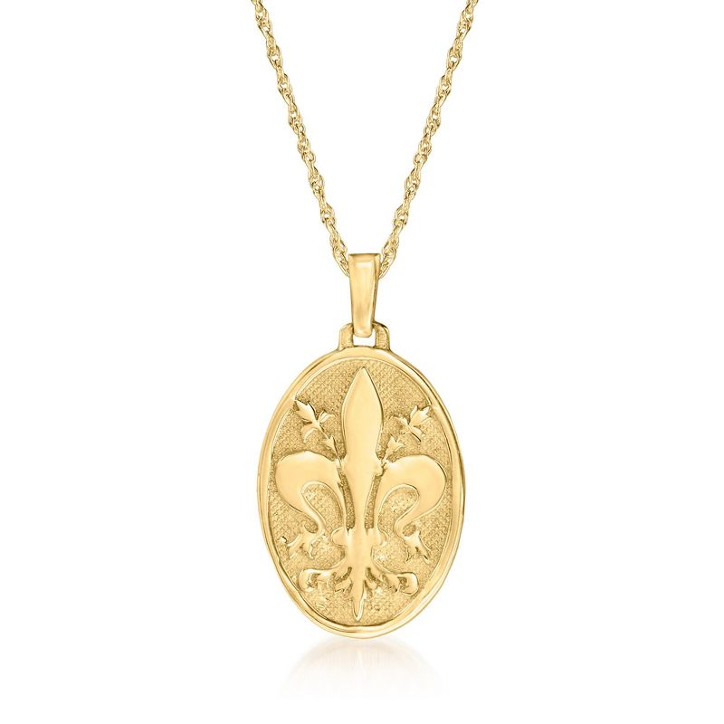 Ross-Simons Italian 14kt Yellow Gold Fleur-De-Lis Pendant Necklace Size 20