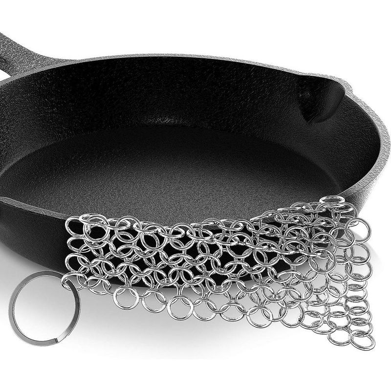 NutriChef Stainless Steel Cast Iron Cleaner - Durable Chainmail Pan-Pot Dutch Oven Cleaning Tool - Black