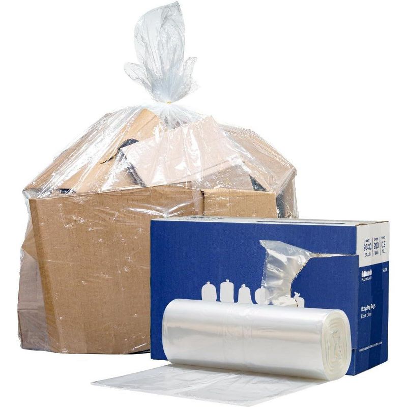Plasticplace 20-30 Gallon Recycling Bags, Clear (200 Count)