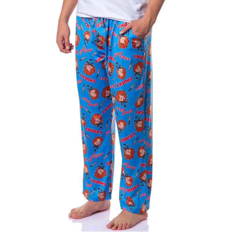 Intimo Chucky Men's Movie Child's Play Good Guys Tossed Icon Sleep Pajama Pants (XL) Blue