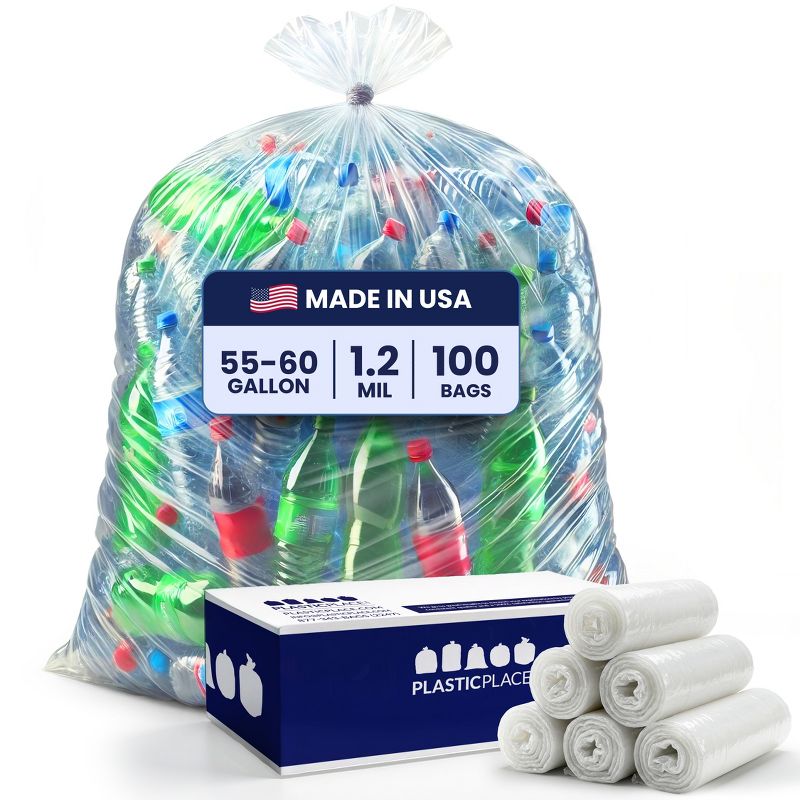 Plasticplace 55-60 Gallon Trash Bags, 1.2 mil, 38" x 58" H, (100 Count)
