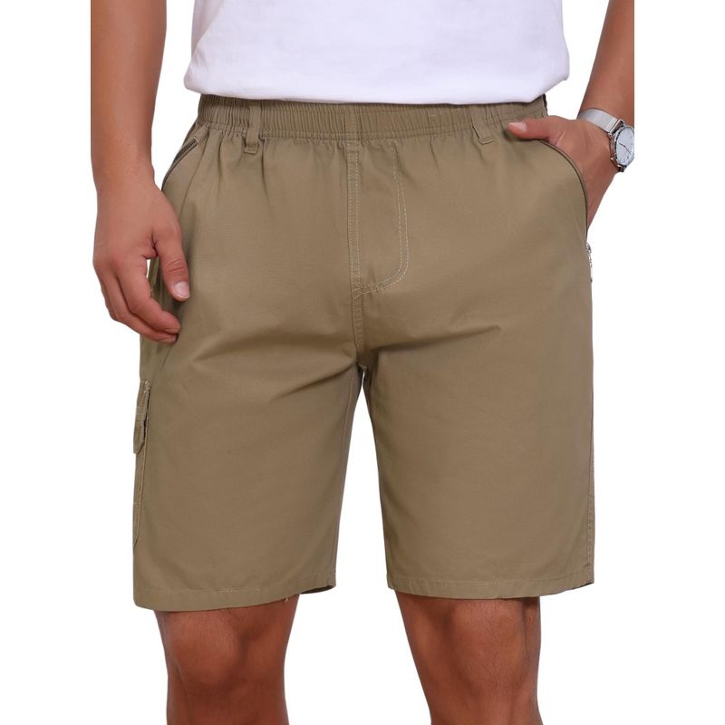 INSPIRE CHIC Men's Cotton Zipper Pockets Hiking Camping Cargo Shorts 30 Khaki