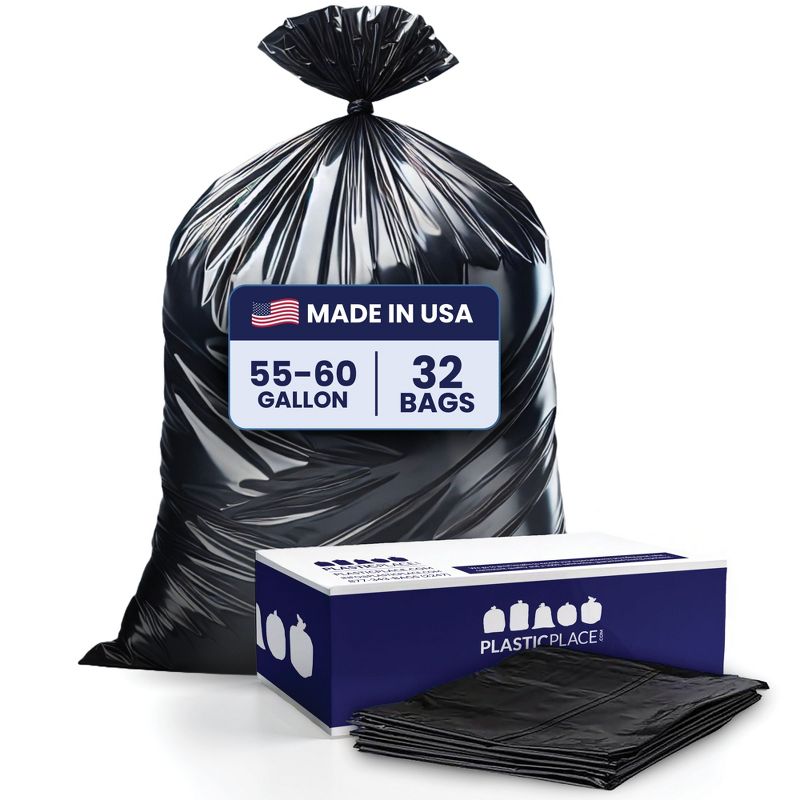 Plasticplace 55 Gallon Contractor Bags, Black, 38'' x 58'', 4 Mil (32 Count)