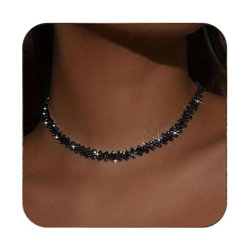 Silver Rhinestone Choker - Sparkling Crystal Necklace for Party & Wedding Gold One Size