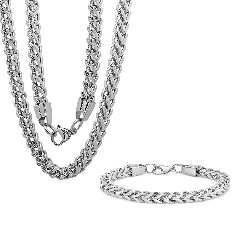 Steeltime Stainless Steel Chain Link Necklace & Bracelet Set