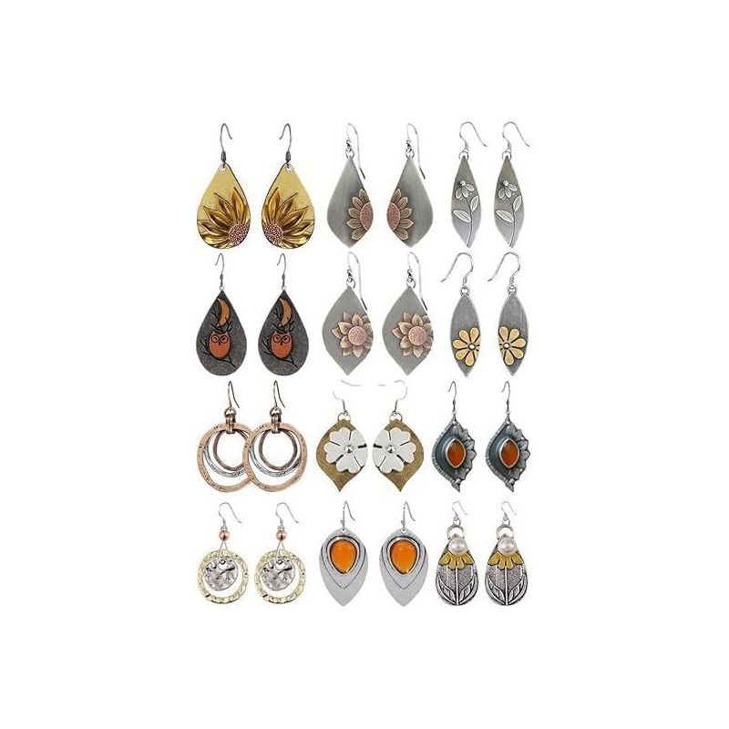12 pairs of vintage geometric agate and crystal pendant earrings, ethnic retro bohemian teardrop earring jewelry set 12 Pairs Waterdrop 2.5*1.28