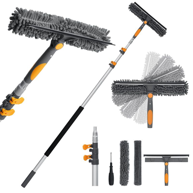 MECO ELEVERDE Extendable Window Cleaner Squeegee Cleaning Kit Washing Tool with 12Ft Long Handle Mop