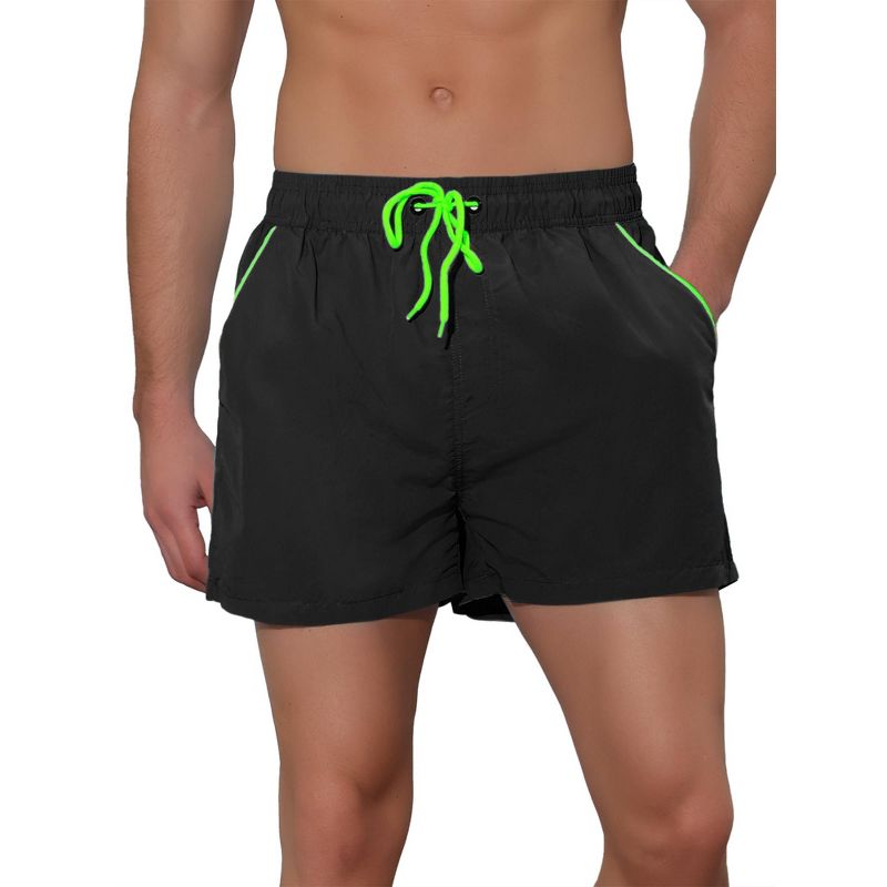 Lars Amadeus Men's Elastic Waist Solid Color Summer Sports Swim Board Shorts Black 36