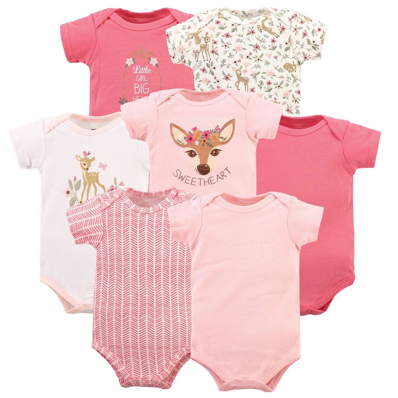 Hudson Baby Infant Girl Cotton Bodysuits, Floral Deer, 3-6 Months